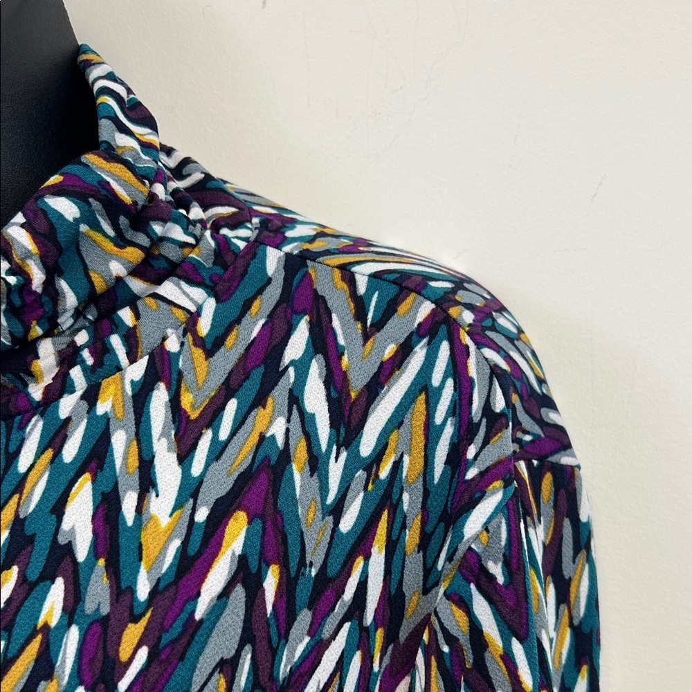 Susan Graver Chic Colorful Abstract Long Sleeve Top Purple Teal Yellow XL - Picture 7 of 13